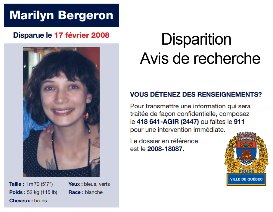 Disparition de Marilyn Bergeron: L'enquête est toujours active après 14 ans 