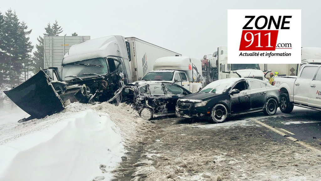 4 blessés dont deux graves dans un carambolage monstre sur l'autoroute 20 à Montmagny
