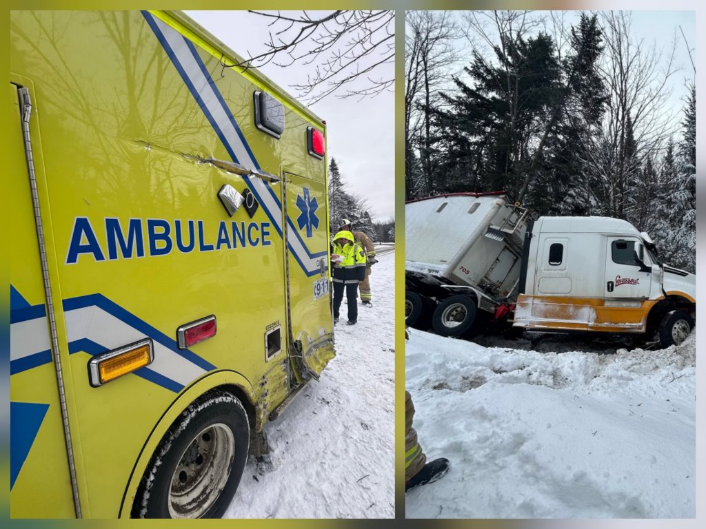 Une ambulance impliqué dans un accident avec un camion semi-remorque